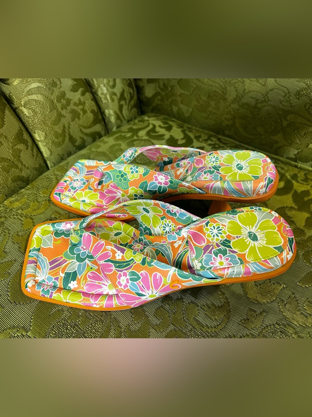 Circus Sam Edelman Womens 7.5 Orange Floral
Square Toe Heeled Sandals - Picture 7 of 7